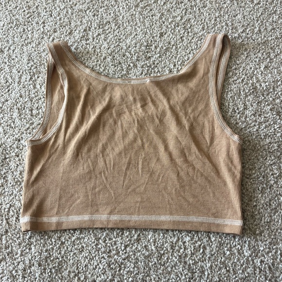 Princess Polly Beige Ribbed Contrast-Stitch Crop Tank - Picture 3 of 3